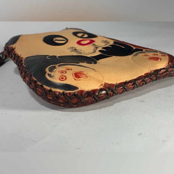 Leather PANDA Stitched Coin Purse with Lining and Zipper Closure - Picture 3 of 6